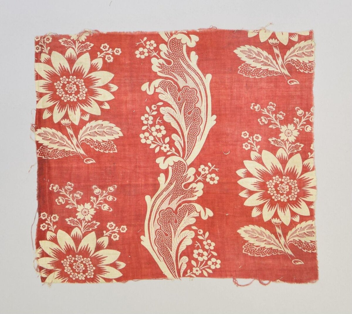 Red Floral Antique Textile Fragment