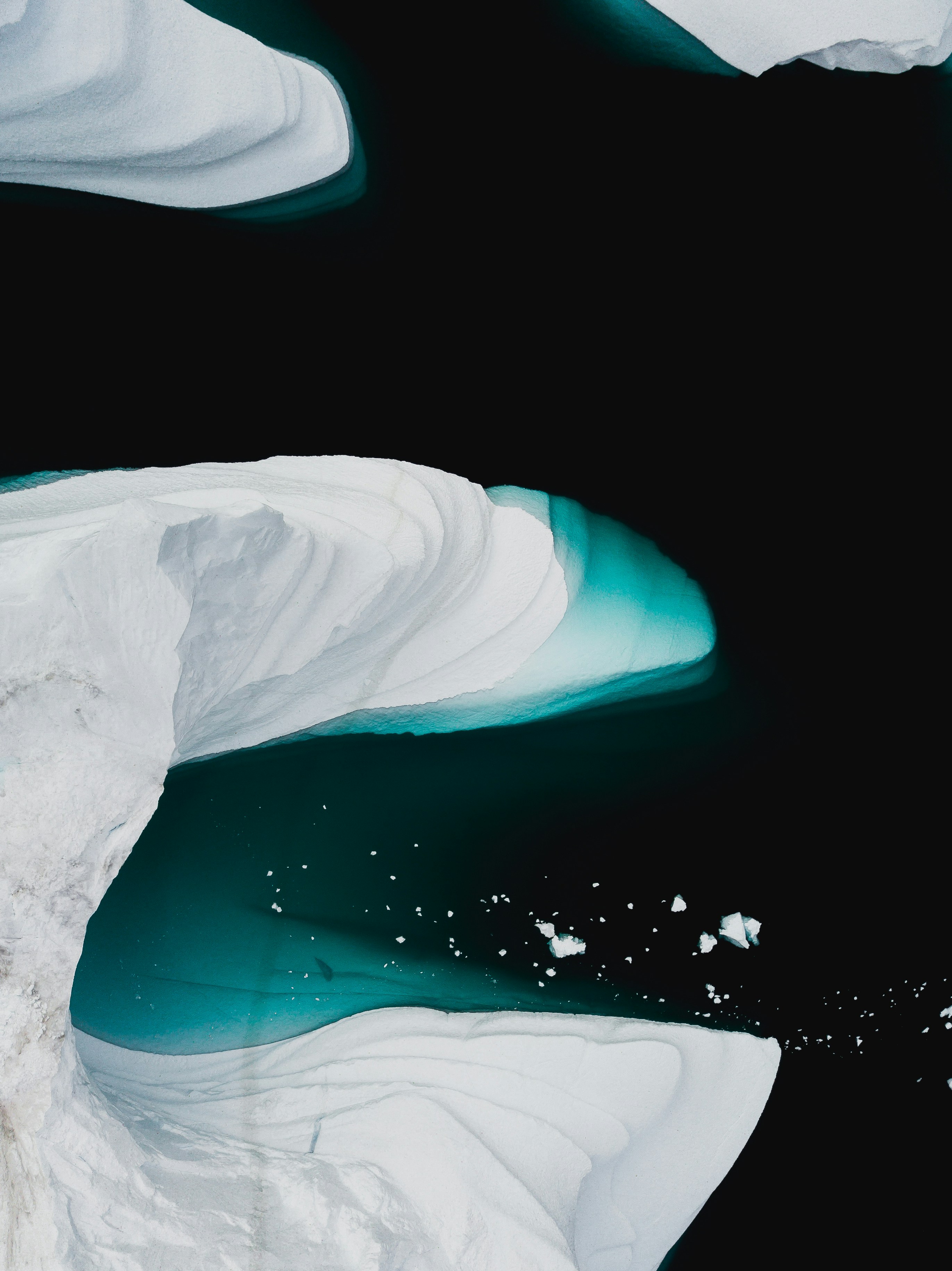 Aerial View of Arctic Icebergs