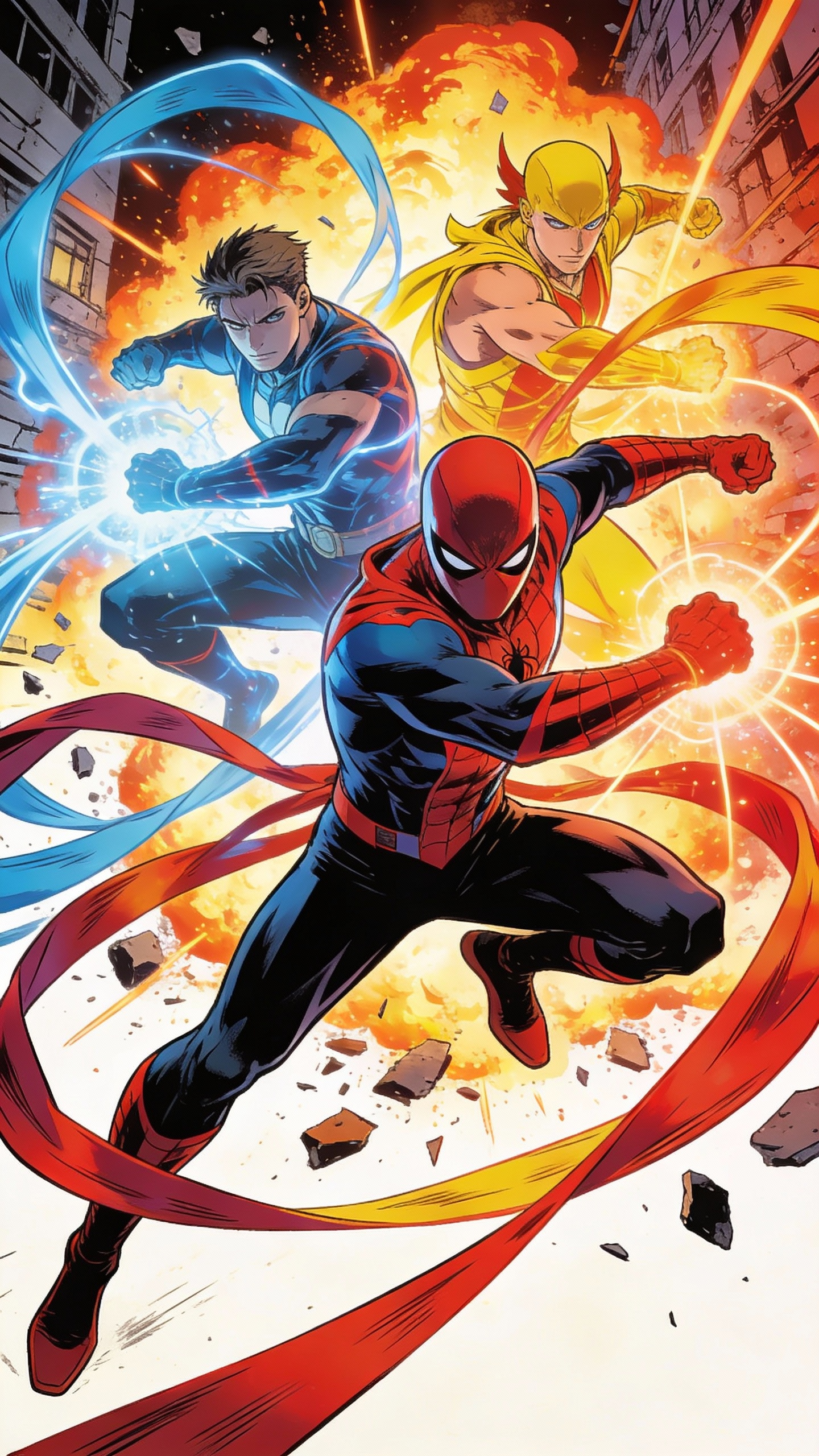 Three Superheroes in Battle