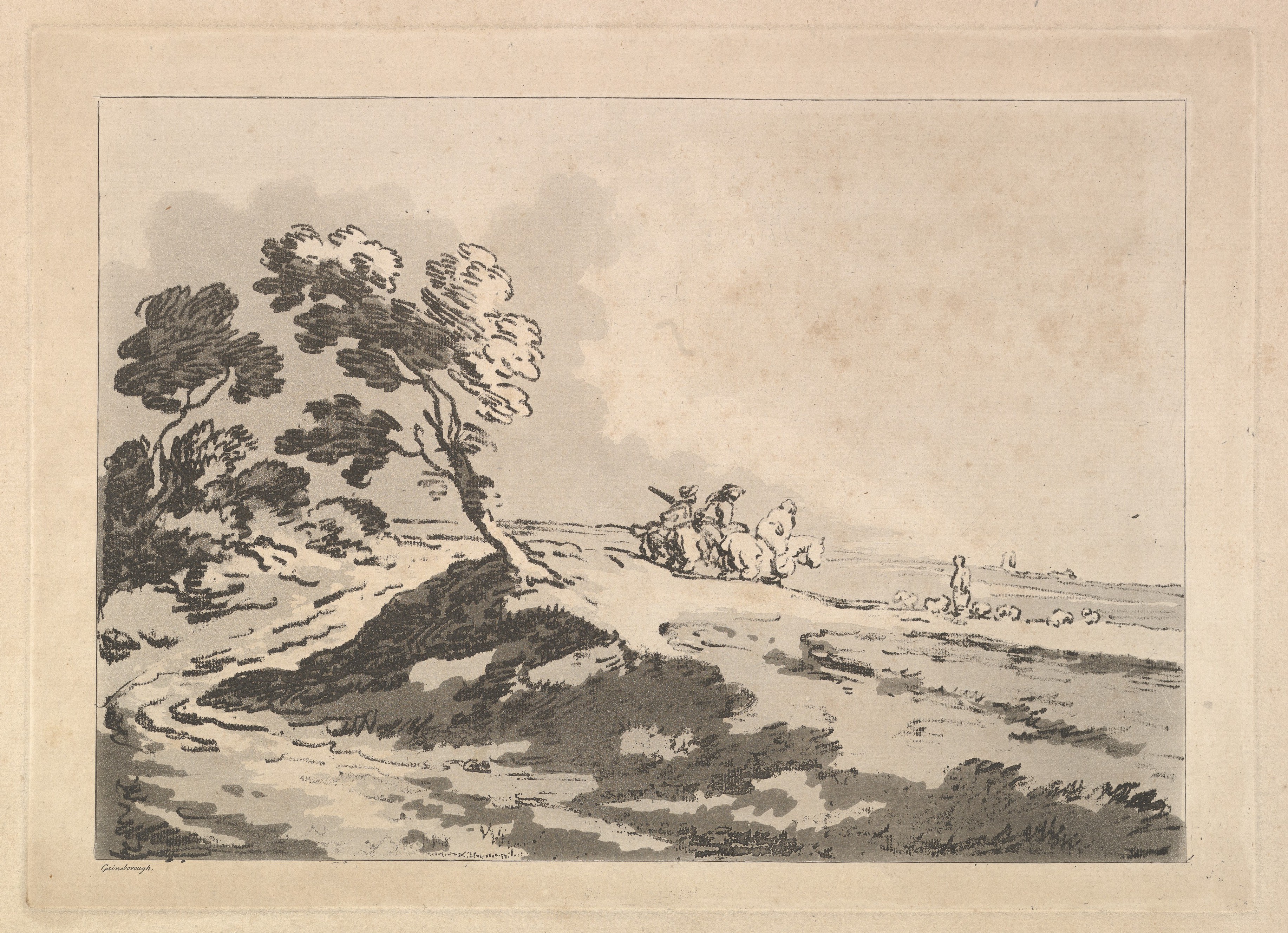 Monochrome Pastoral Landscape Drawing