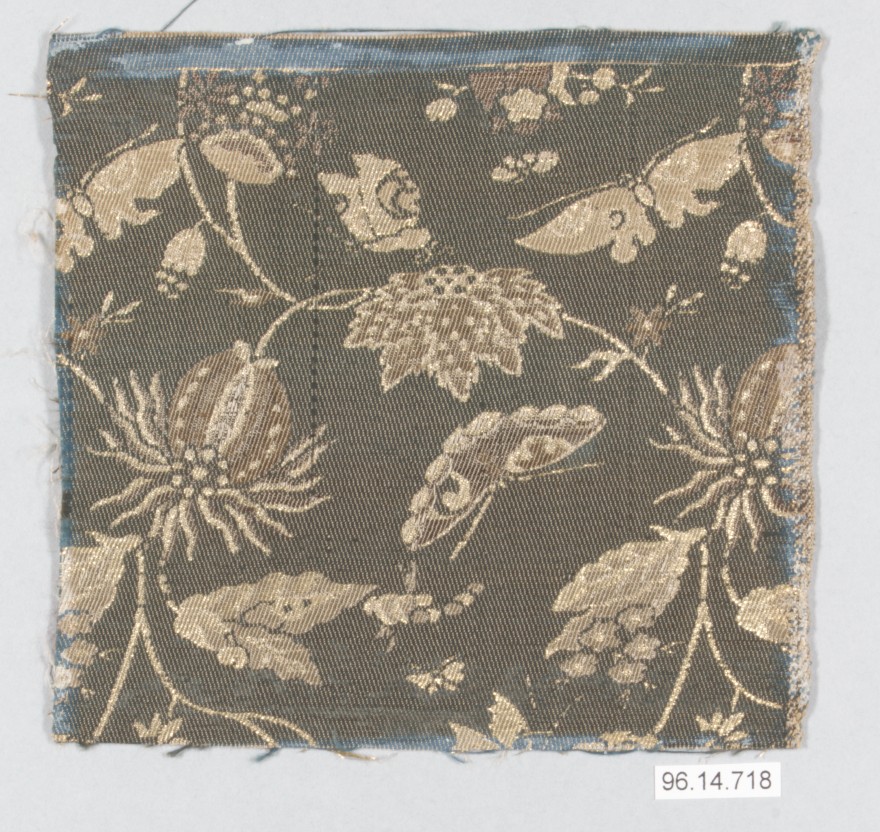 Antique Floral Butterfly Textile Fragment
