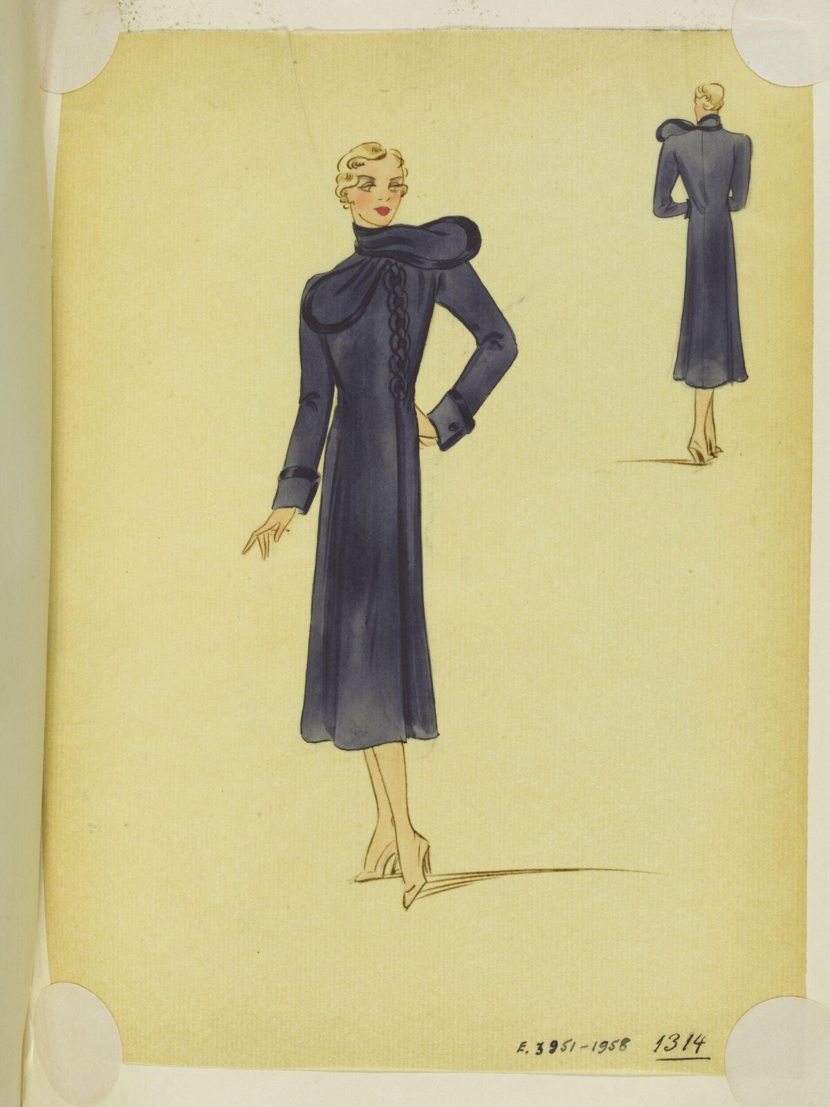Vintage Dark Blue Coat Fashion Sketch