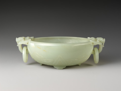 Pale jade double-ear hanging ring bowl