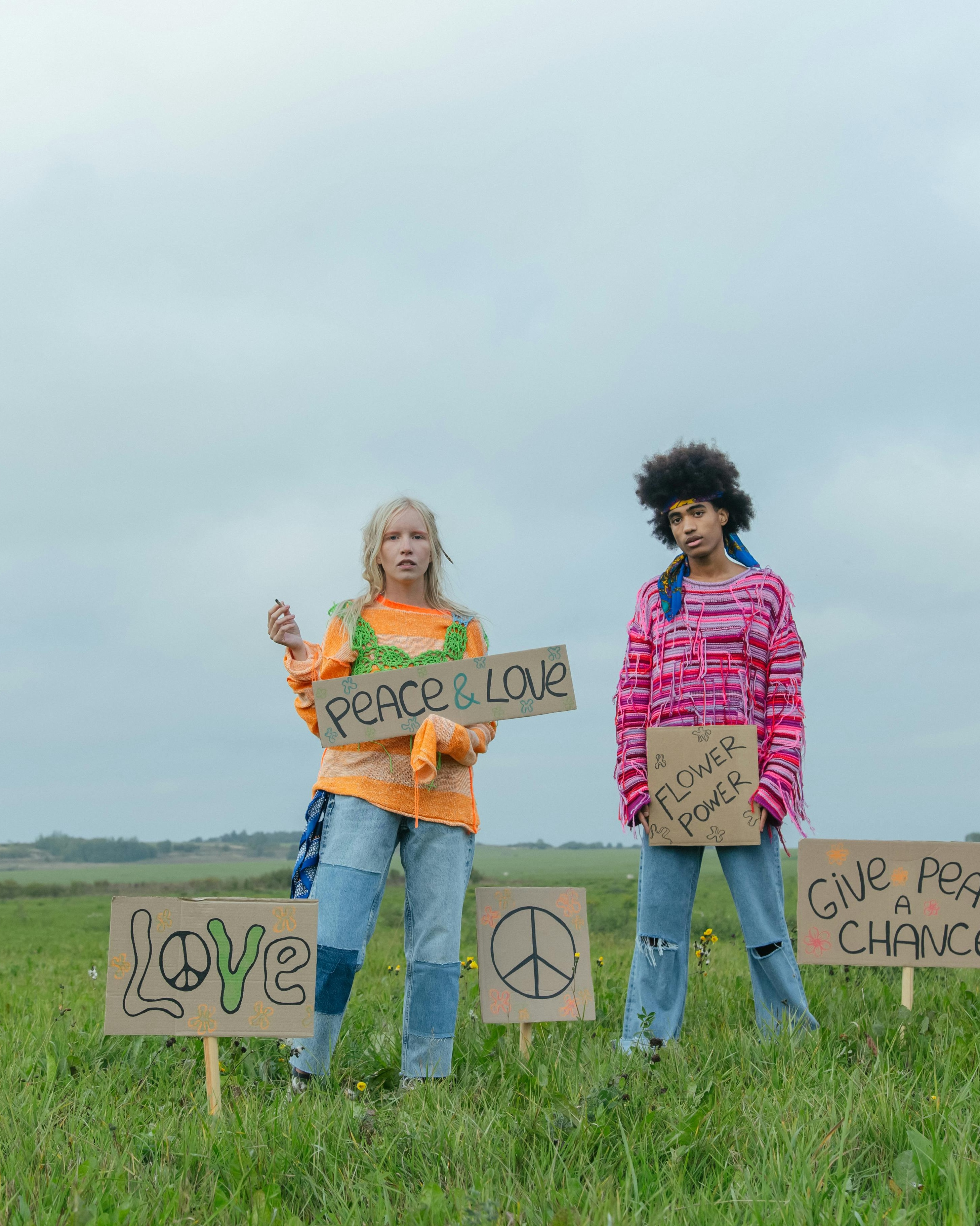 Peace Protesters in Grassy Field