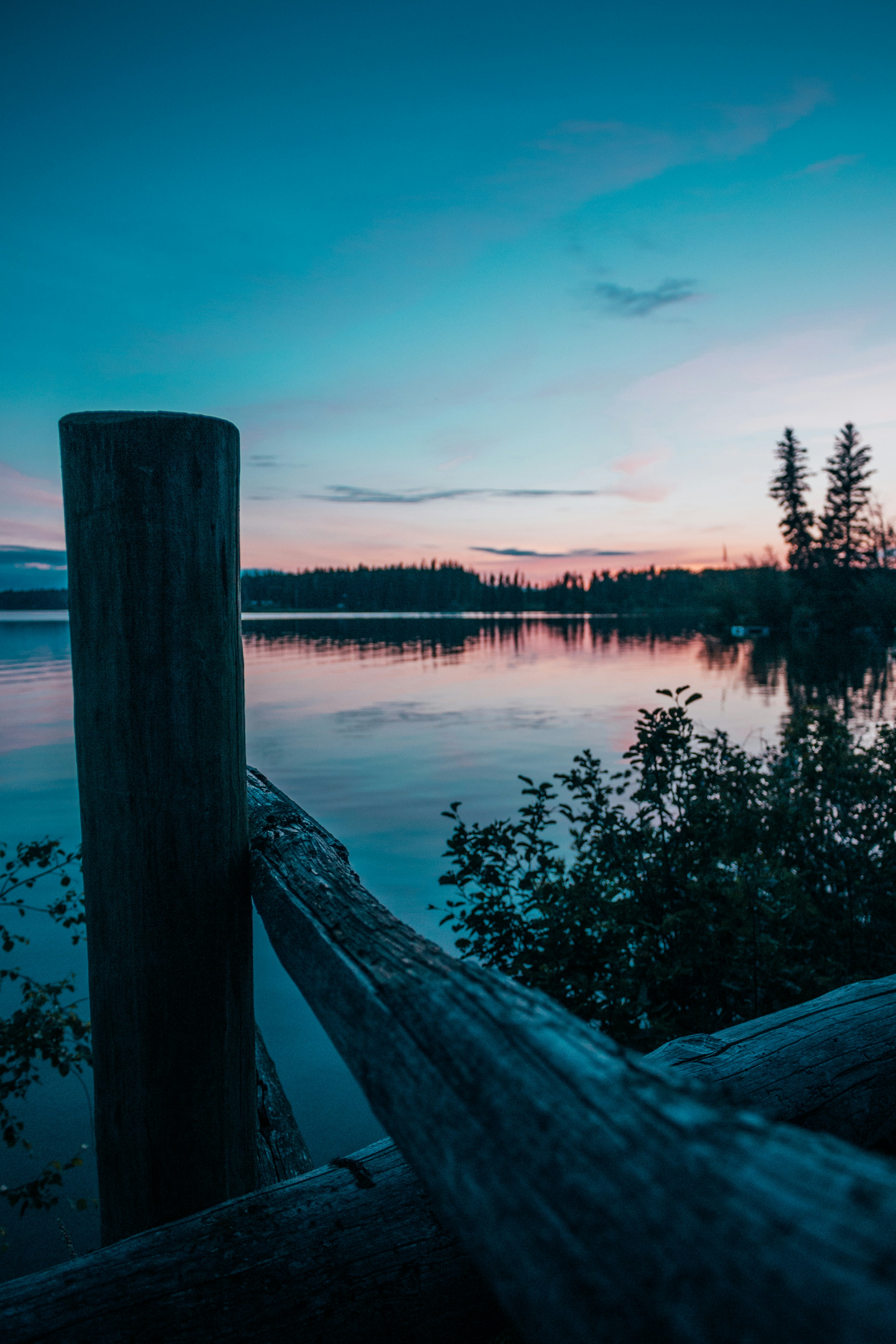 Dusk Lakeside View from Wooden Dock