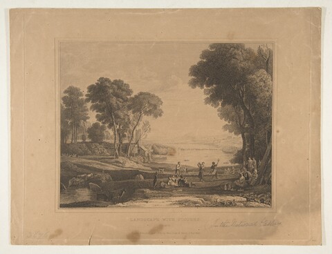 Landscape with Figures Antique Engraving