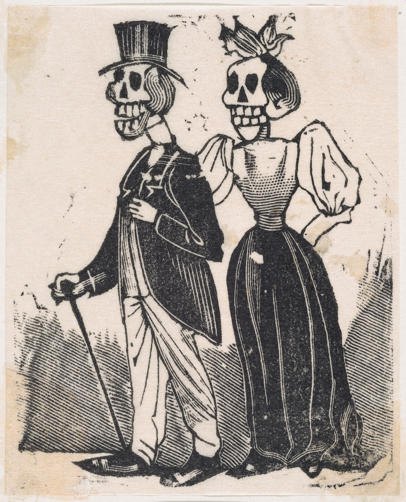 Skeleton Couple Woodcut Illustration