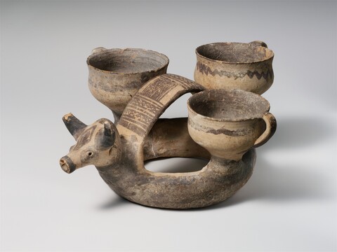 Ancient Bull-shaped Three-cup Pottery