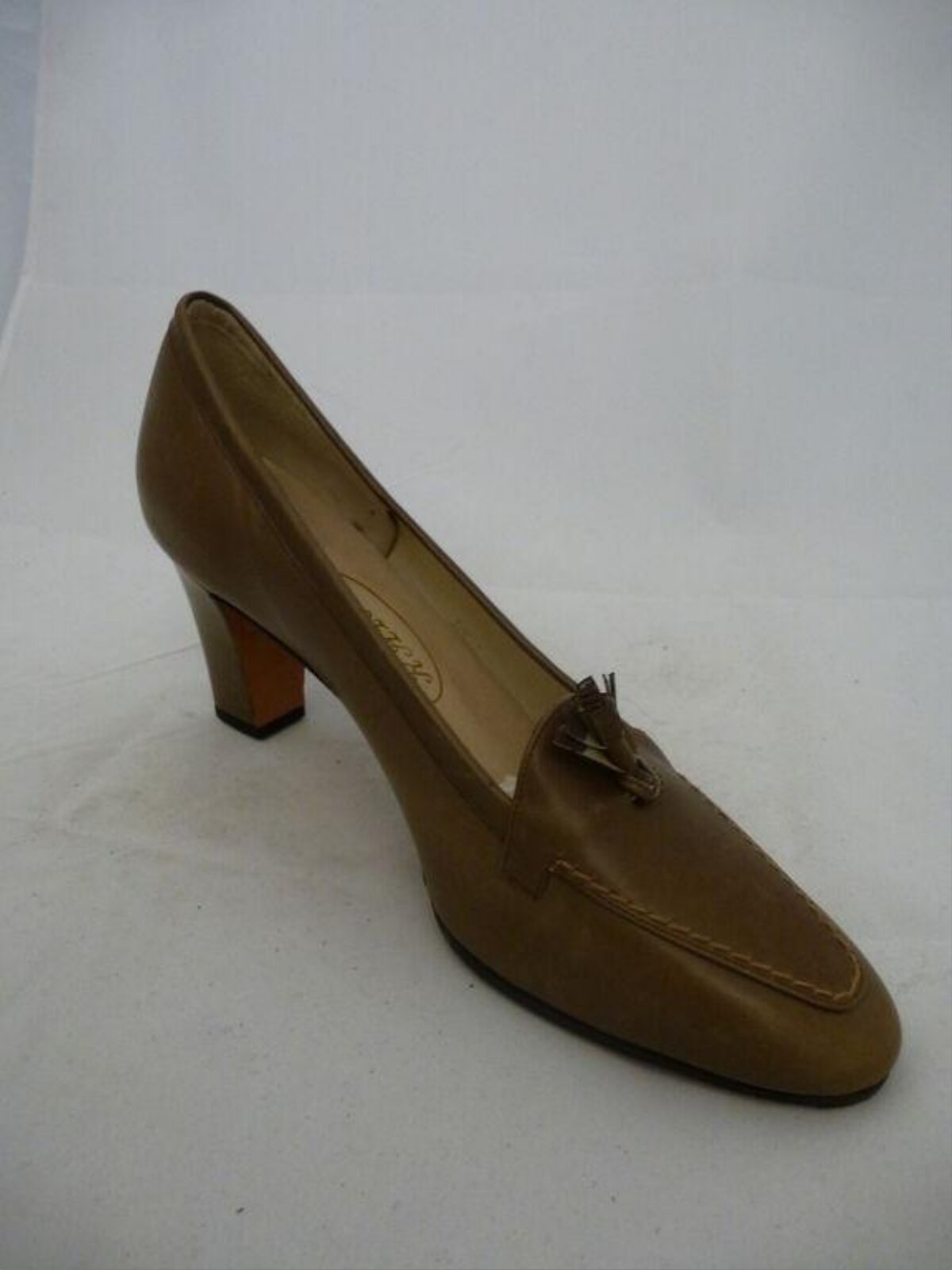 Tan Leather Tassel High Heel Pump