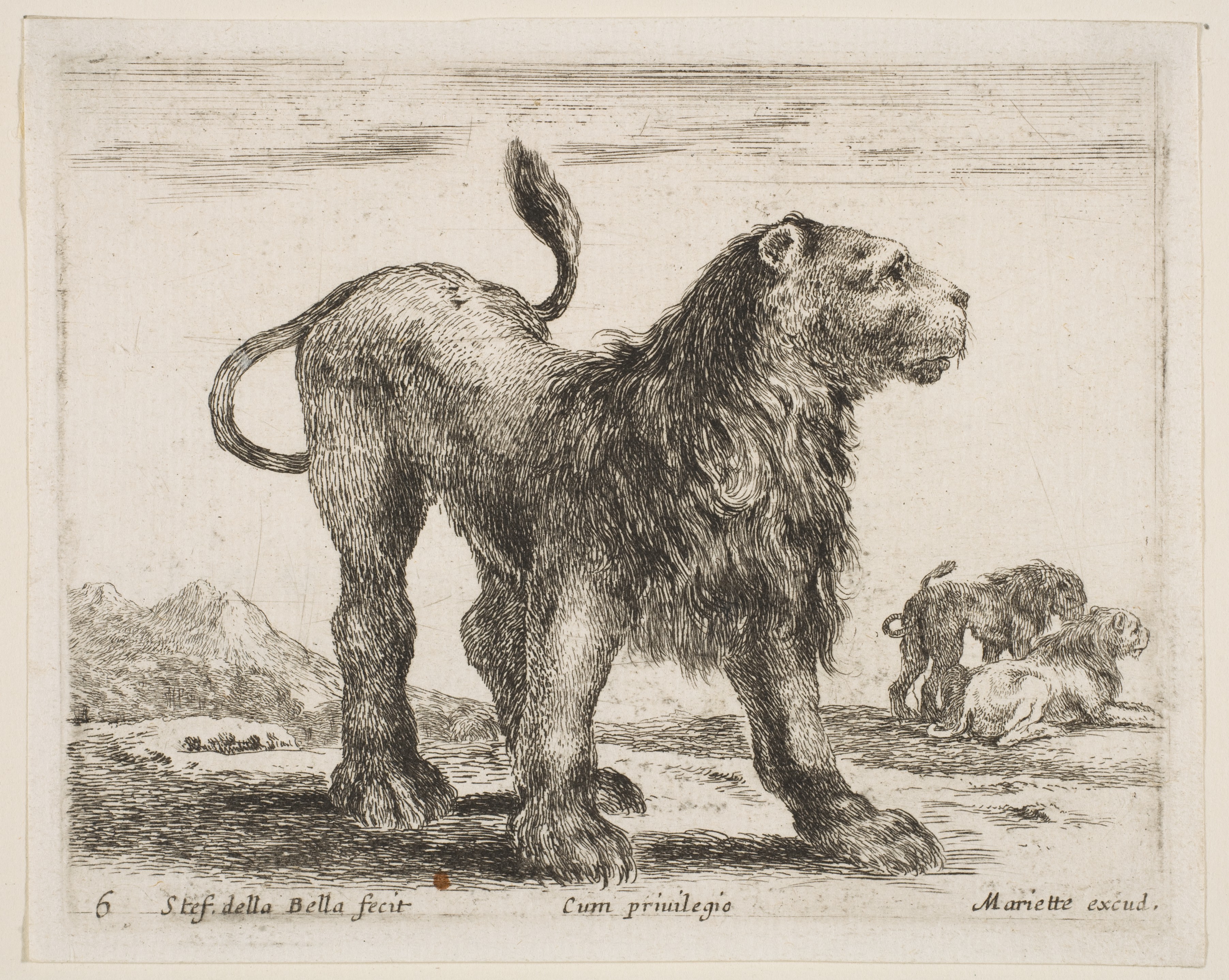 Etching of a Standing Lion