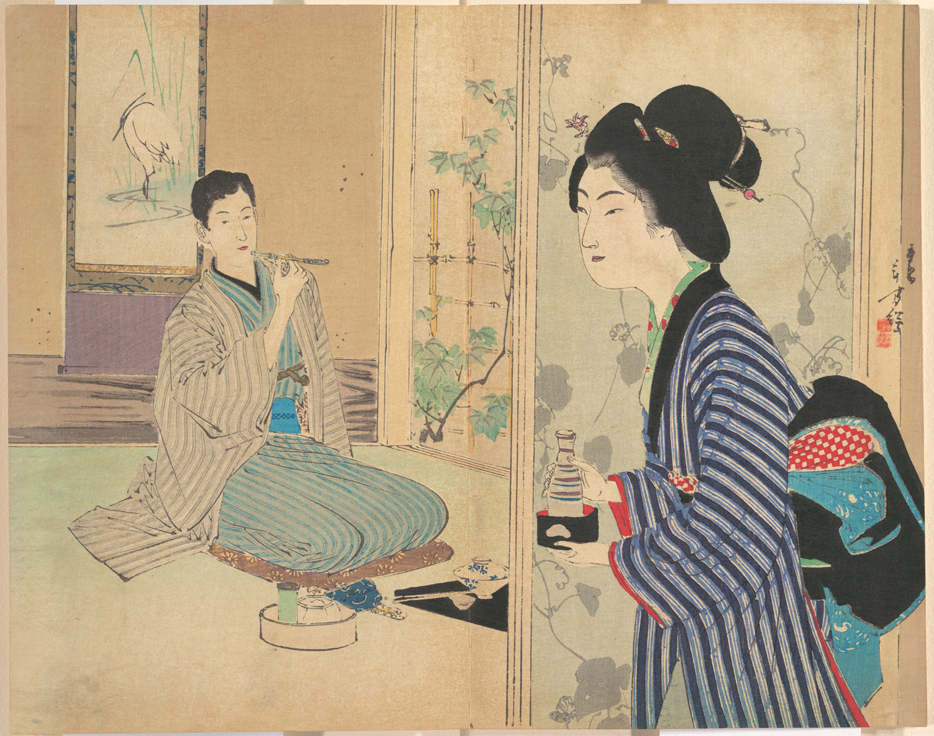 Japanese Couple Sake Serving Scene