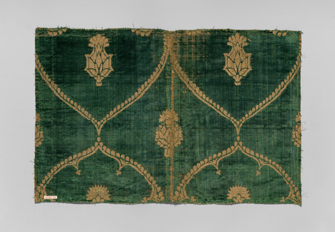 Antique Green Velvet Textile Fragment