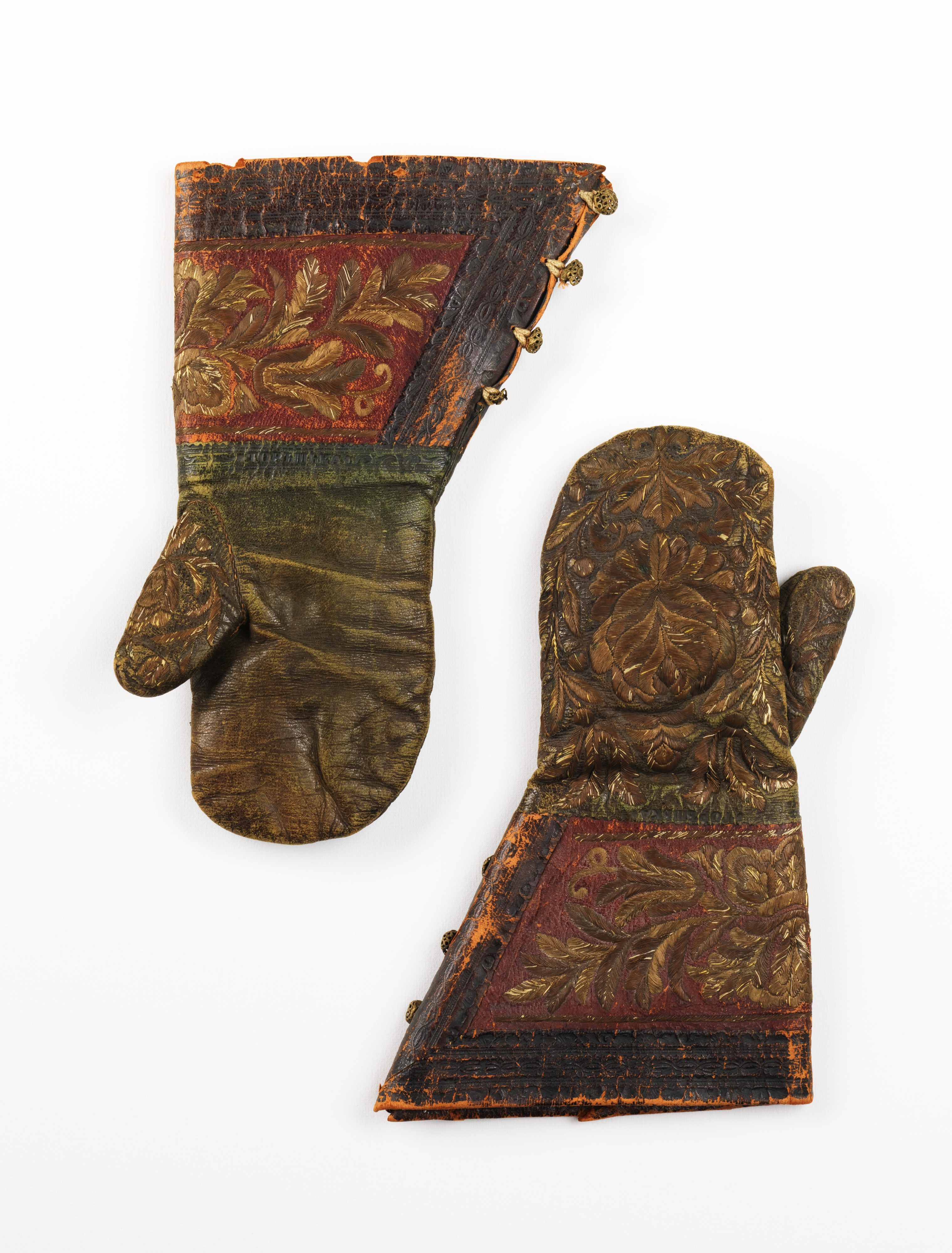 Pair of Antique Embroidered Leather Mittens