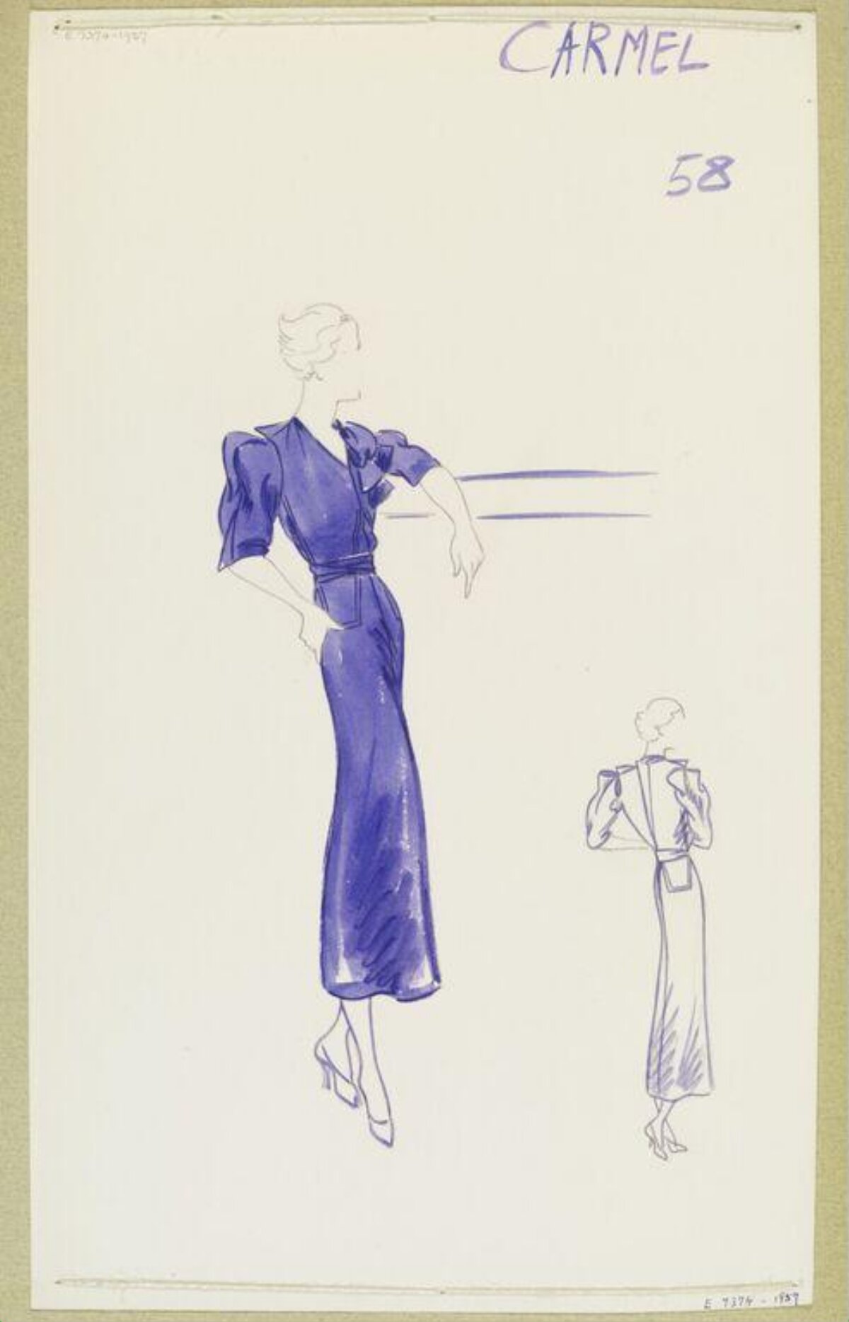 Vintage Purple Dress Fashion Sketch