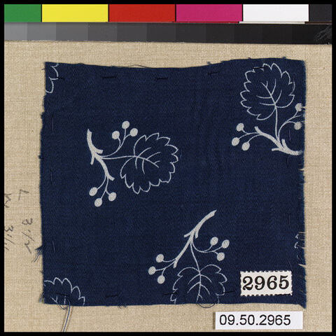 Indigo Blue Textile Fragment with White Floral Pattern