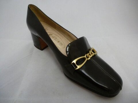 Black Leather Mid Heel Loafer