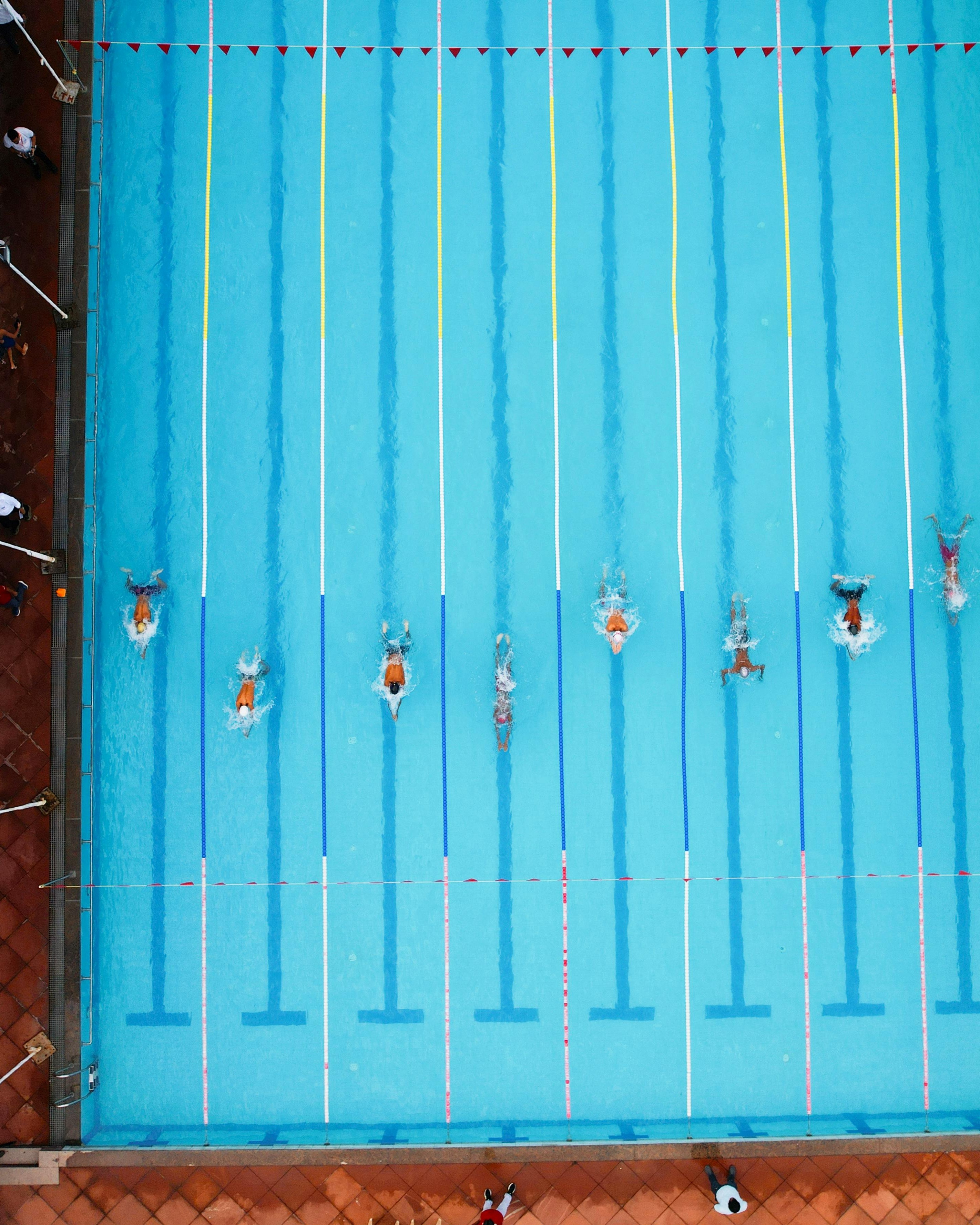 Aerial View of Swimming Competition