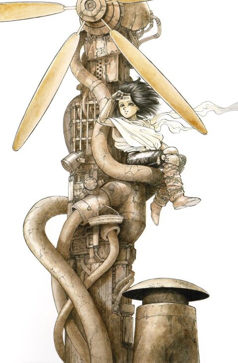 Cyborg Girl on Steampunk Machinery