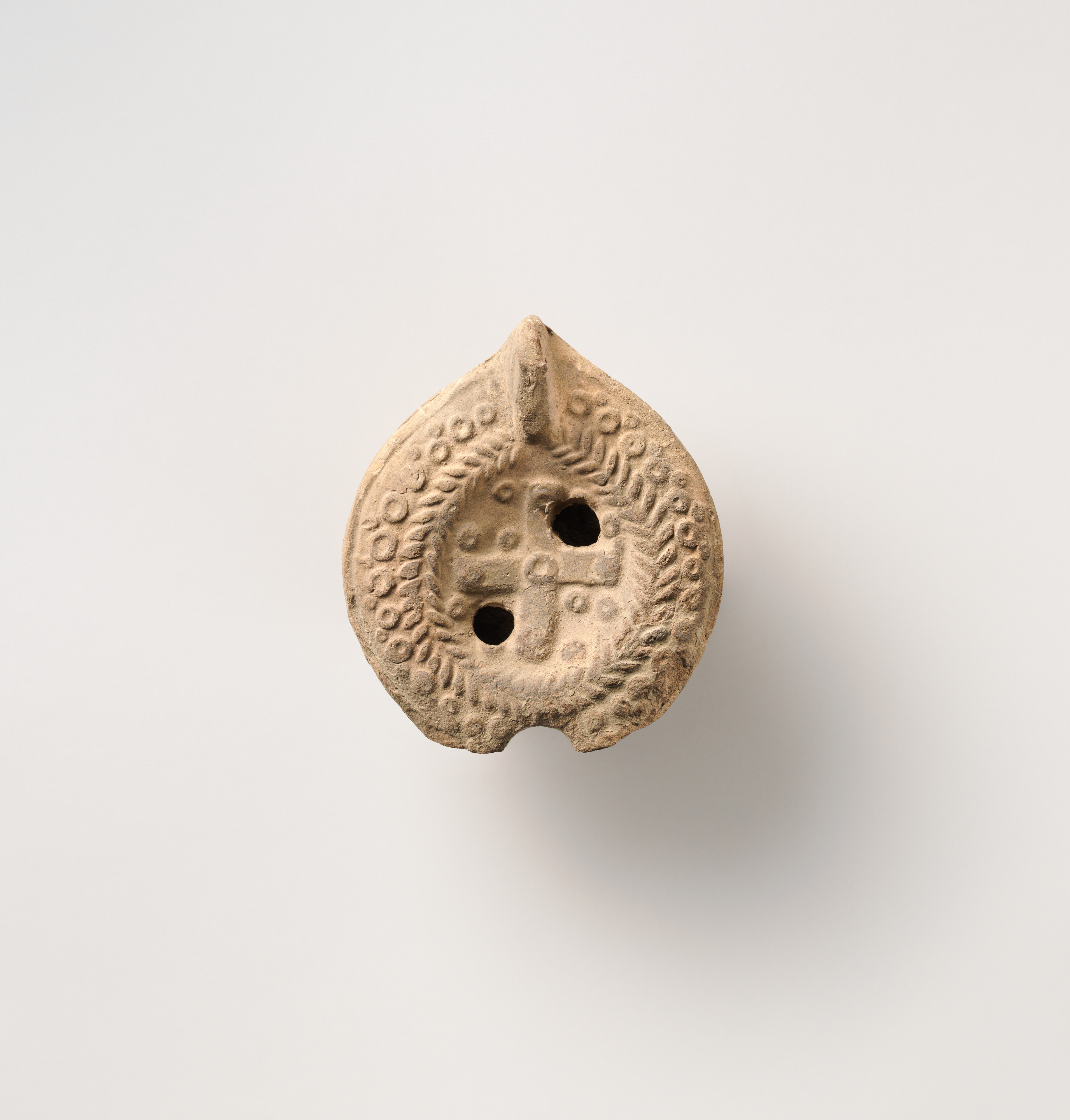 Ancient Cross Decorated Clay Oil Lamp