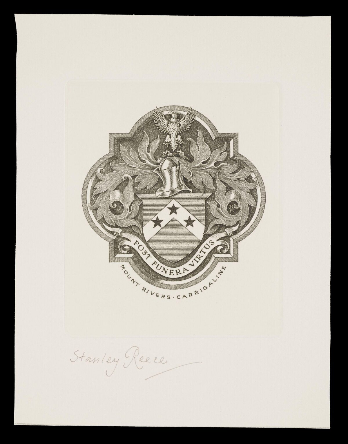 Engraved Heraldic Bookplate of Stanley Reece