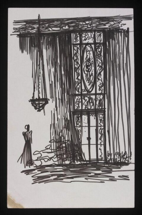 Ink Sketch of Woman in Empty Hall