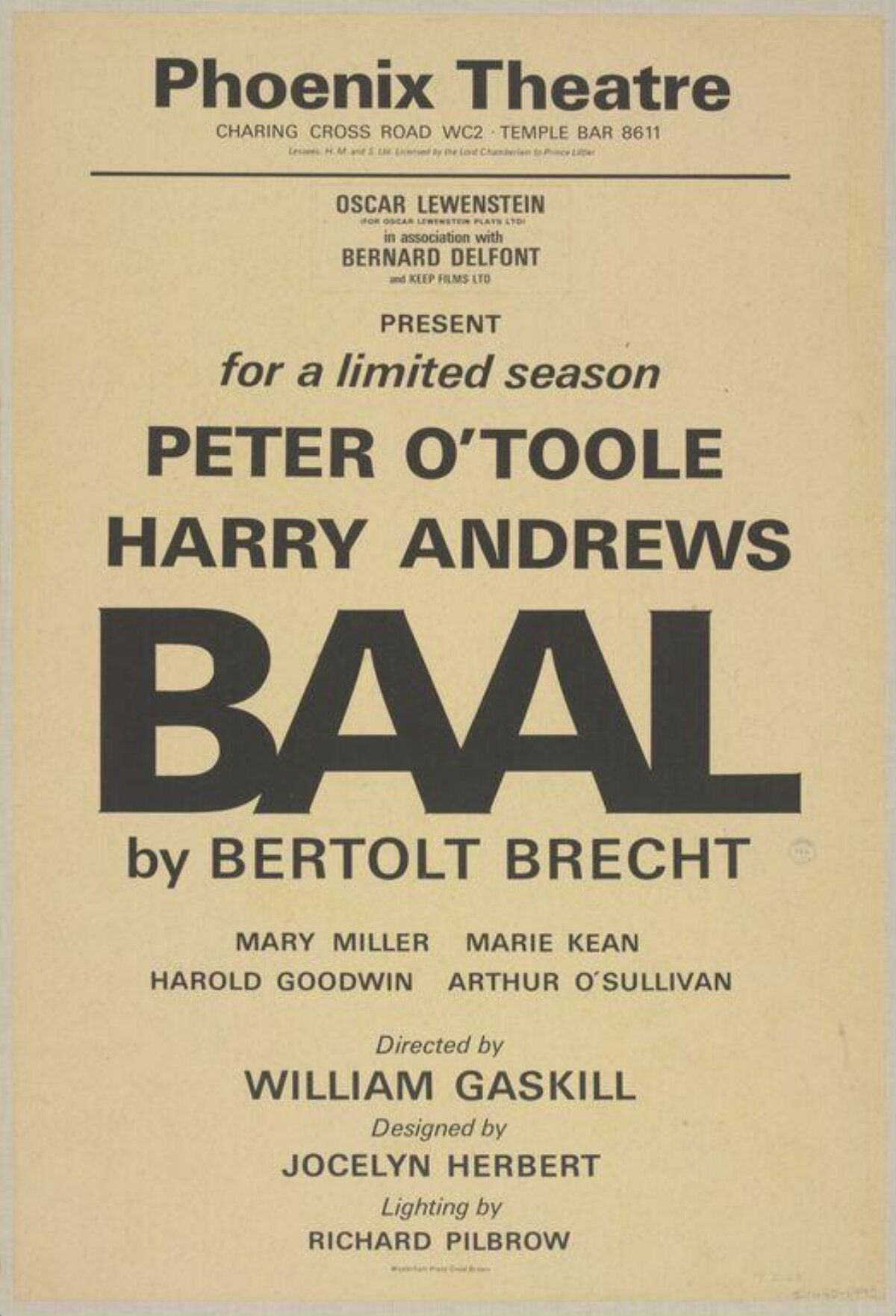 Phoenix Theatre Baal Play Poster