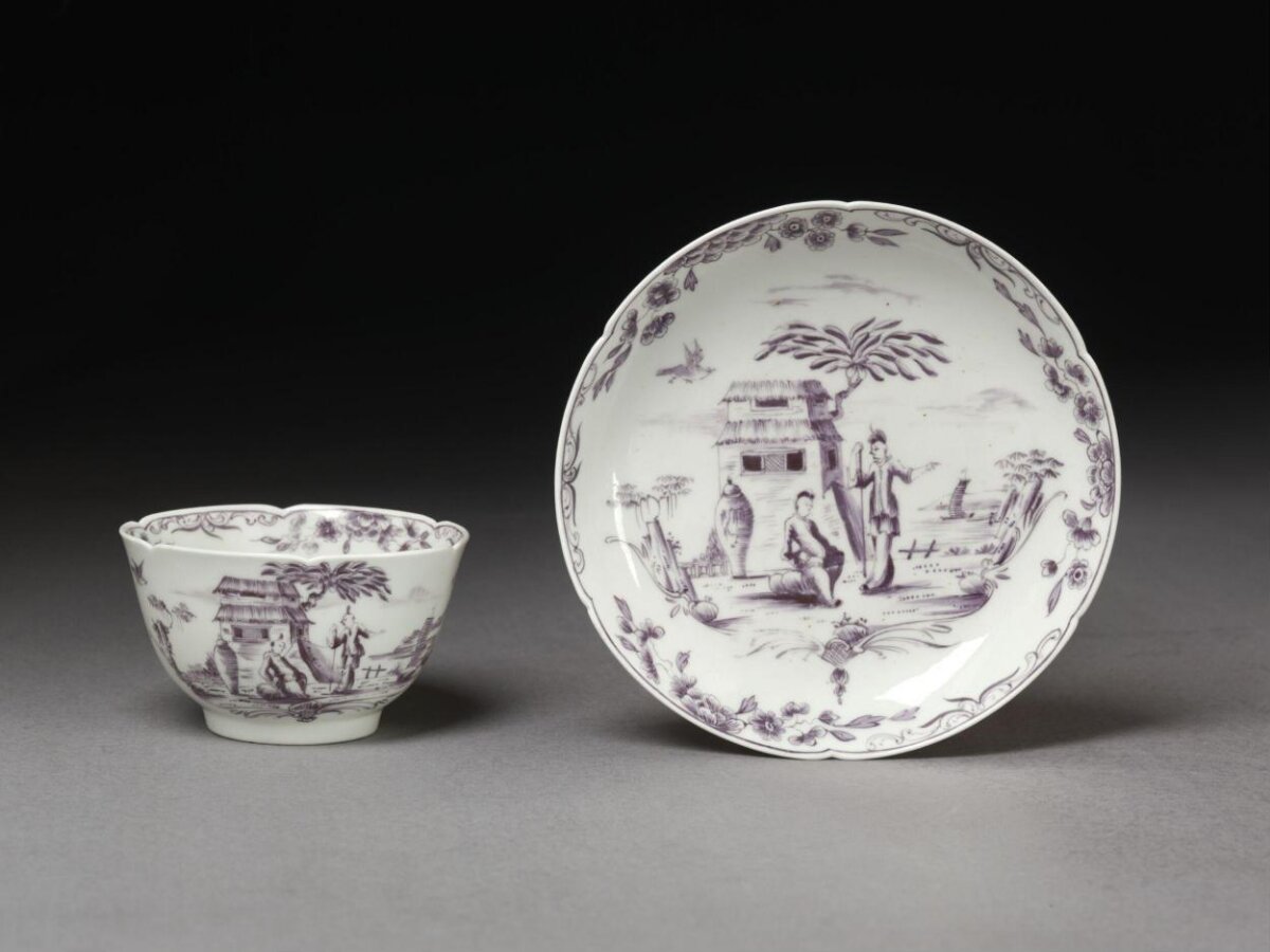 Purple Painted Teacup and Saucer