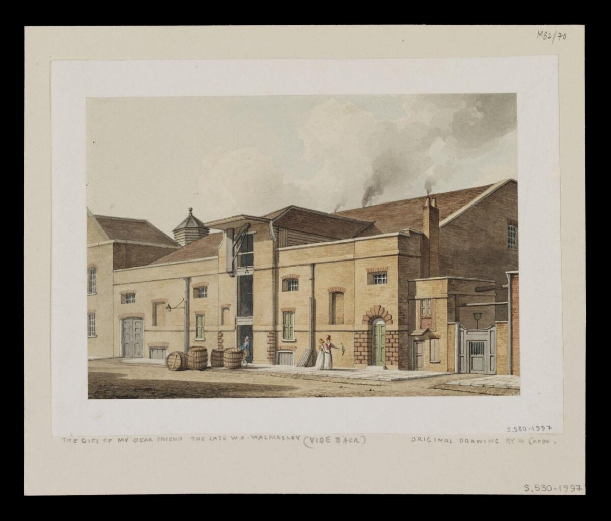 19th Century Brewery Watercolor Drawing