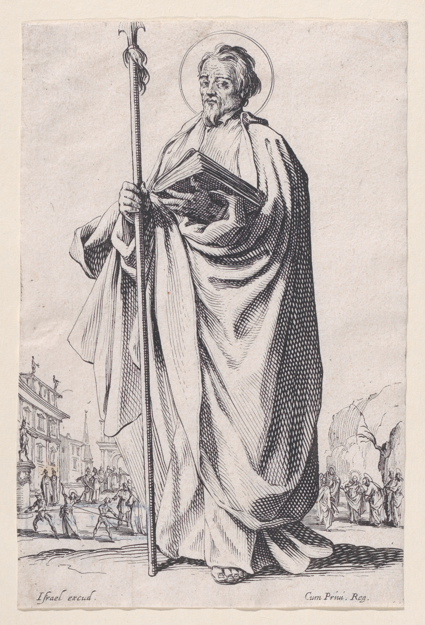 Black and White Engraving of a Saint