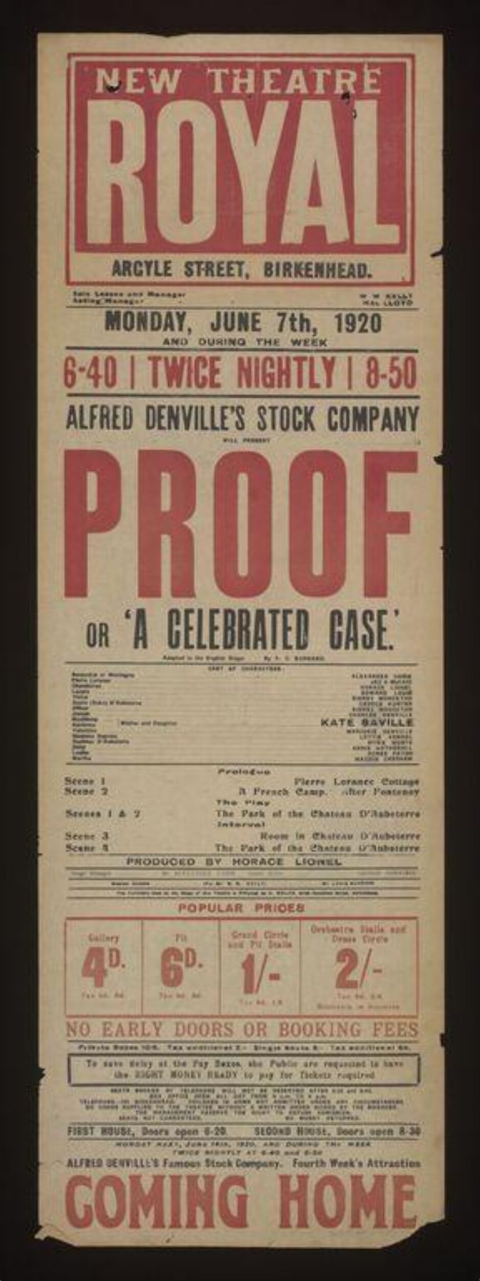 1920 New Royal Theatre Play Poster