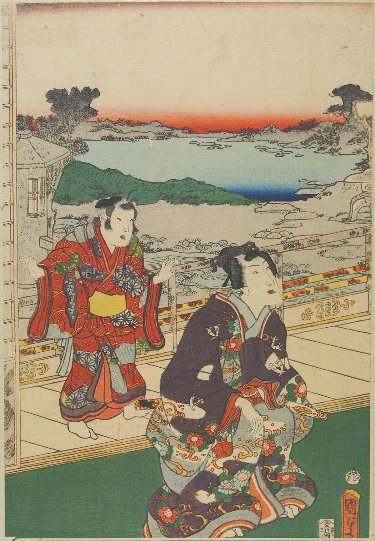 Japanese Ukiyo-e Figures by the Sea