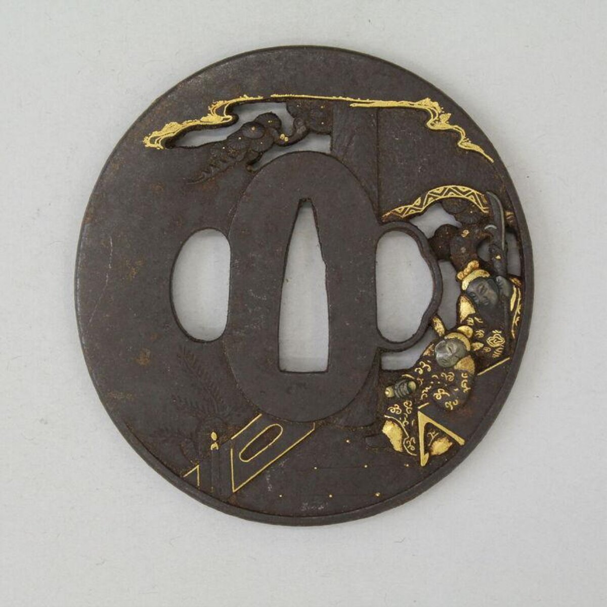 Gold Inlaid Japanese Sword Tsuba