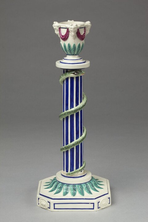 Ceramic Snake-Decorated Column Candlestick
