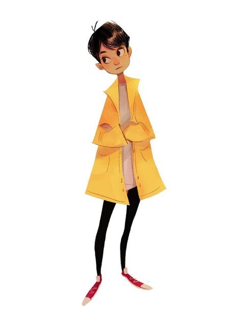 Cartoon Girl in Yellow Raincoat