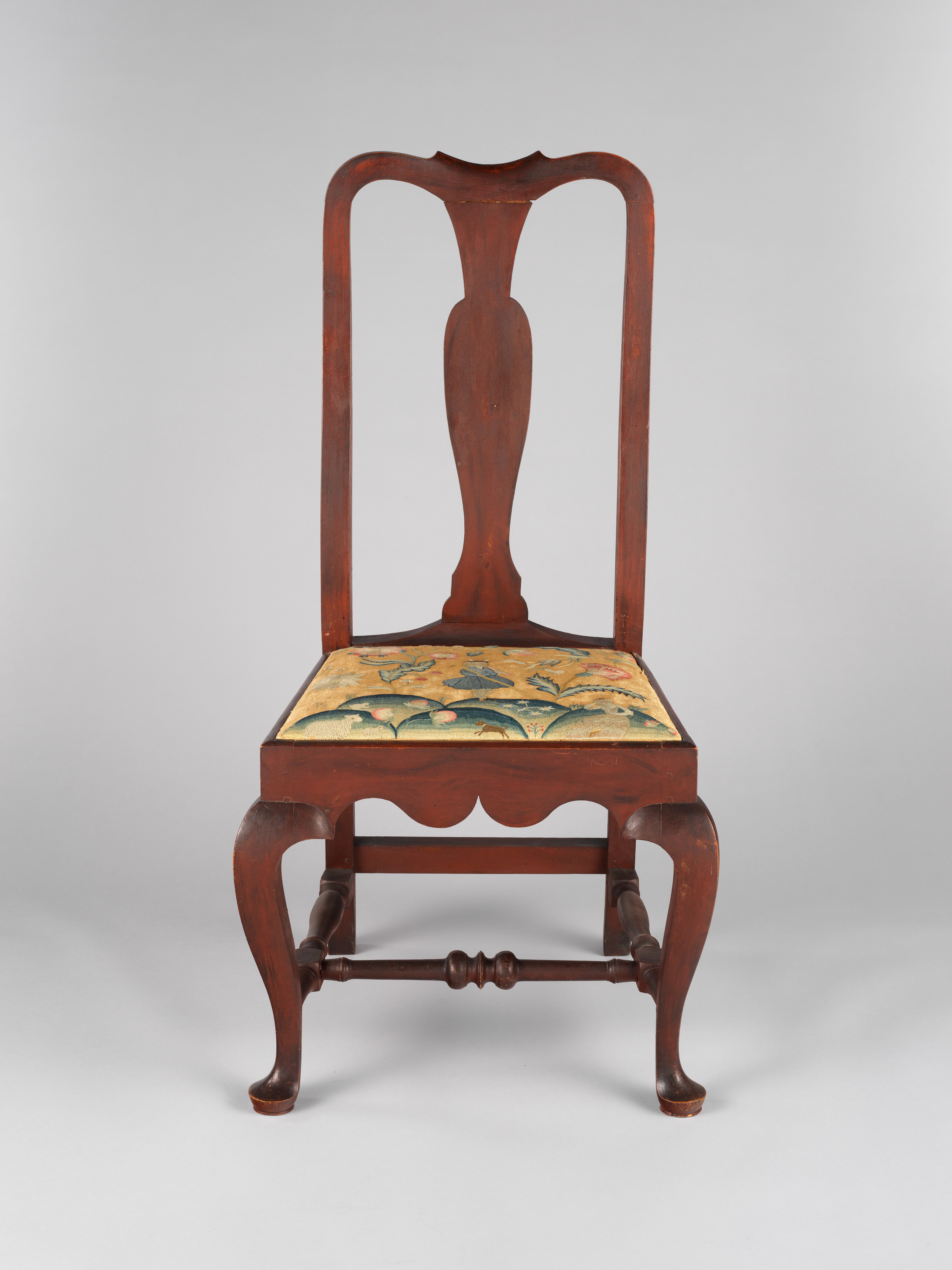 Antique Wooden Chair with Embroidered Seat