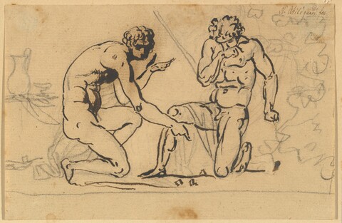 Sketch of Two Kneeling Male Nudes