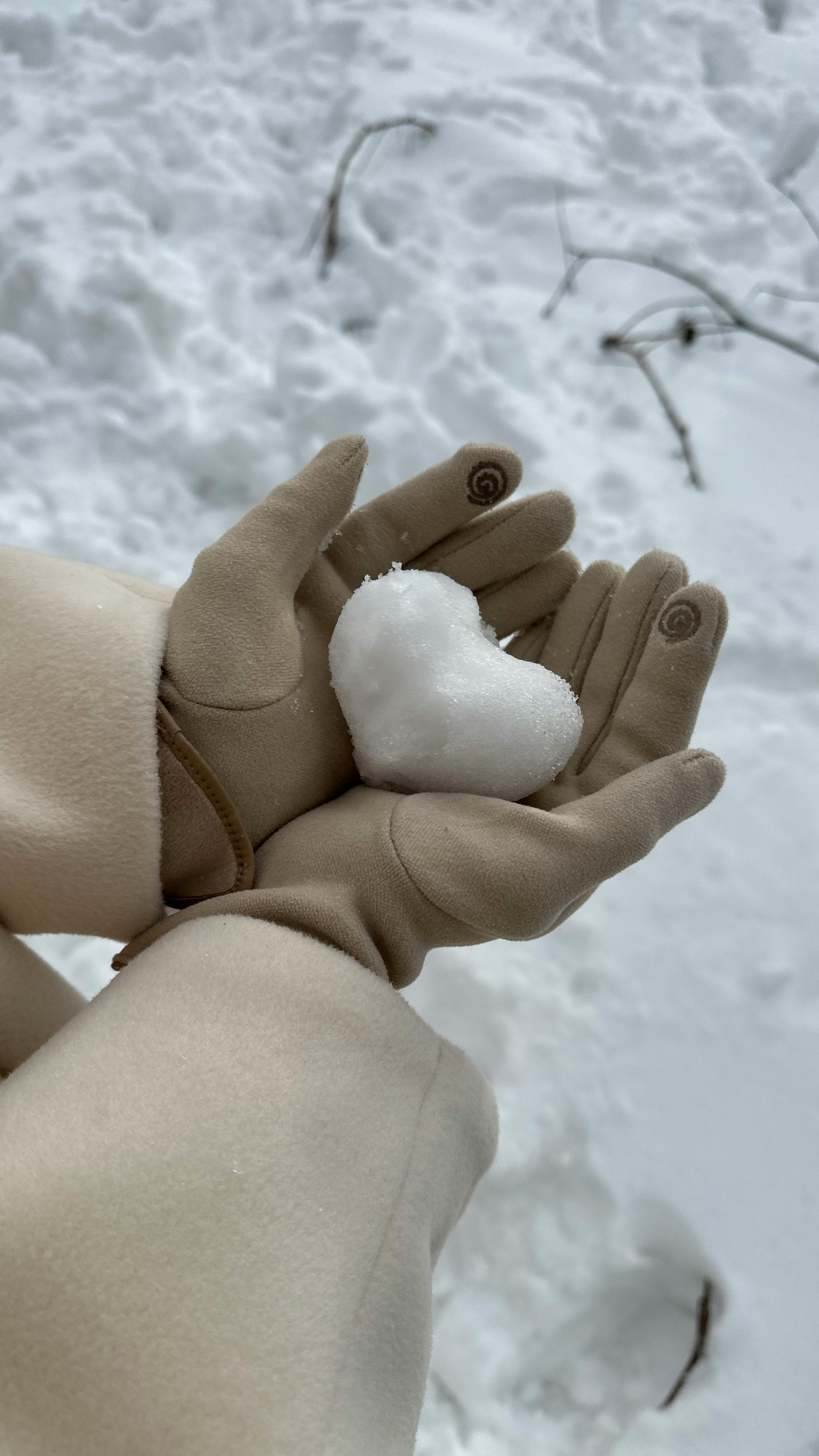 Heart Shaped Snow in Gloved Hands