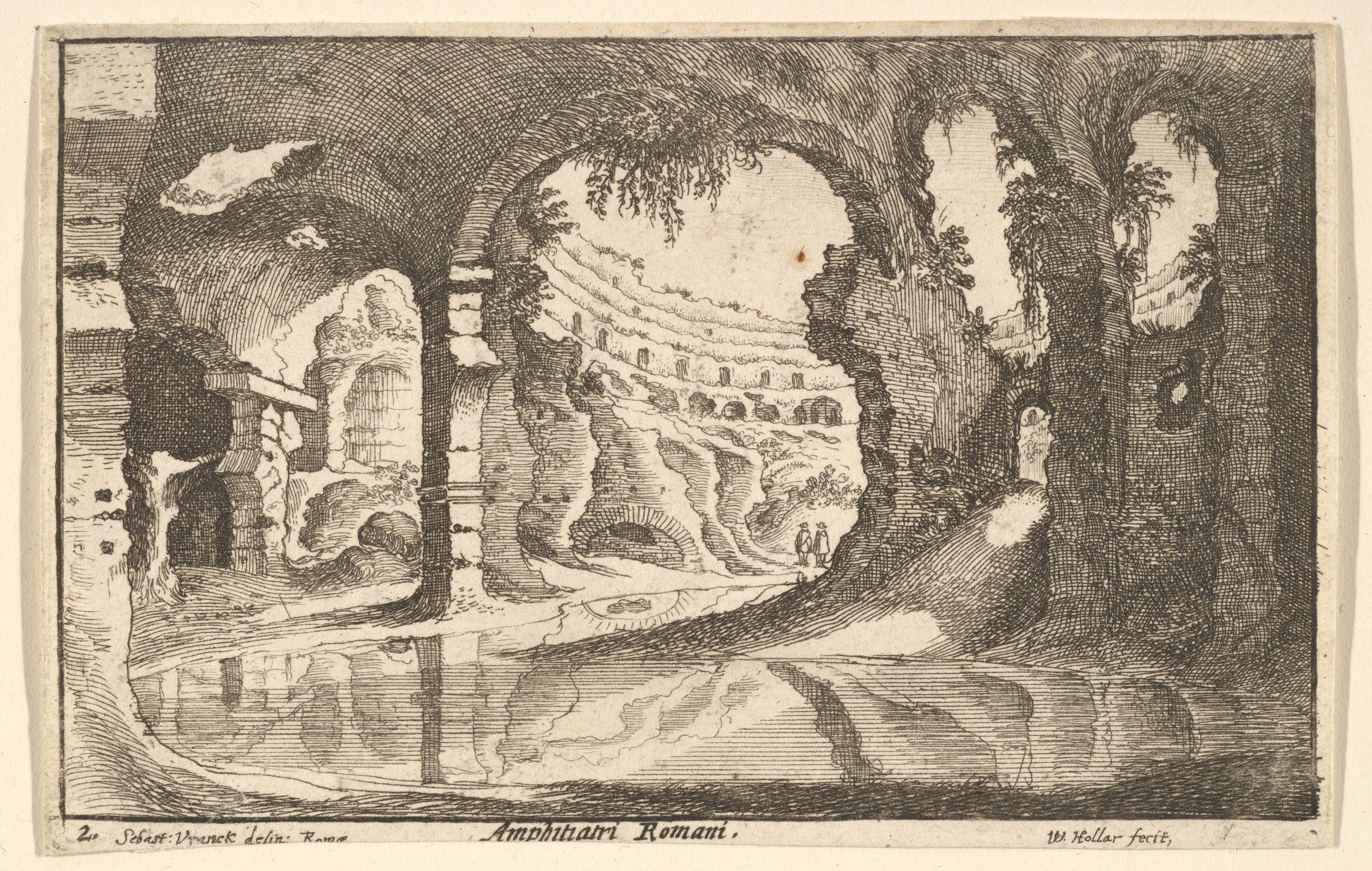 Etching of Roman Amphitheater Ruins