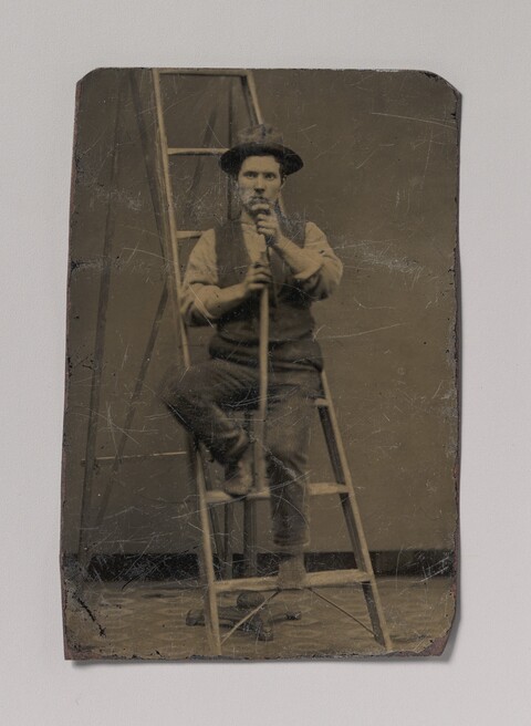 Tintype Portrait of Worker on Ladder