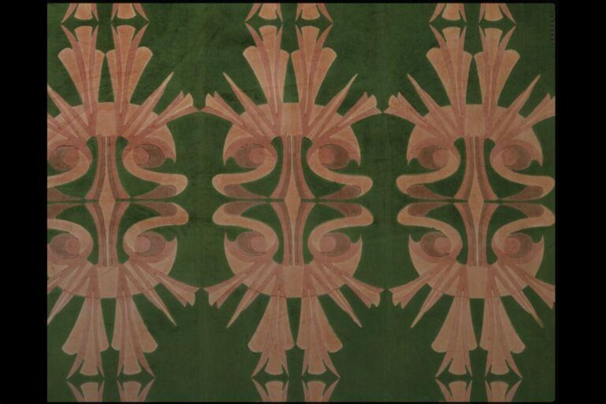Pink Green Symmetrical Textile Pattern