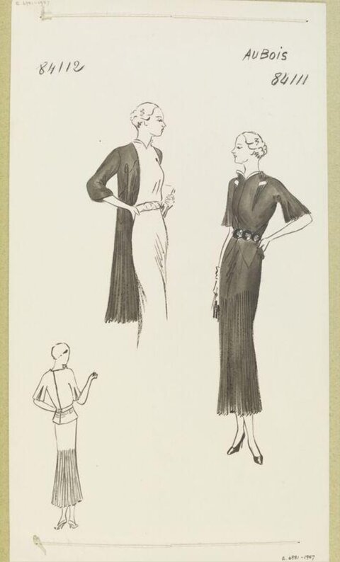 Three Vintage Fashion Design Sketches