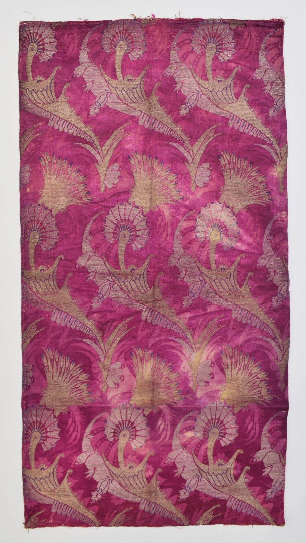 Fuchsia Patterned Silk Textile Fragment