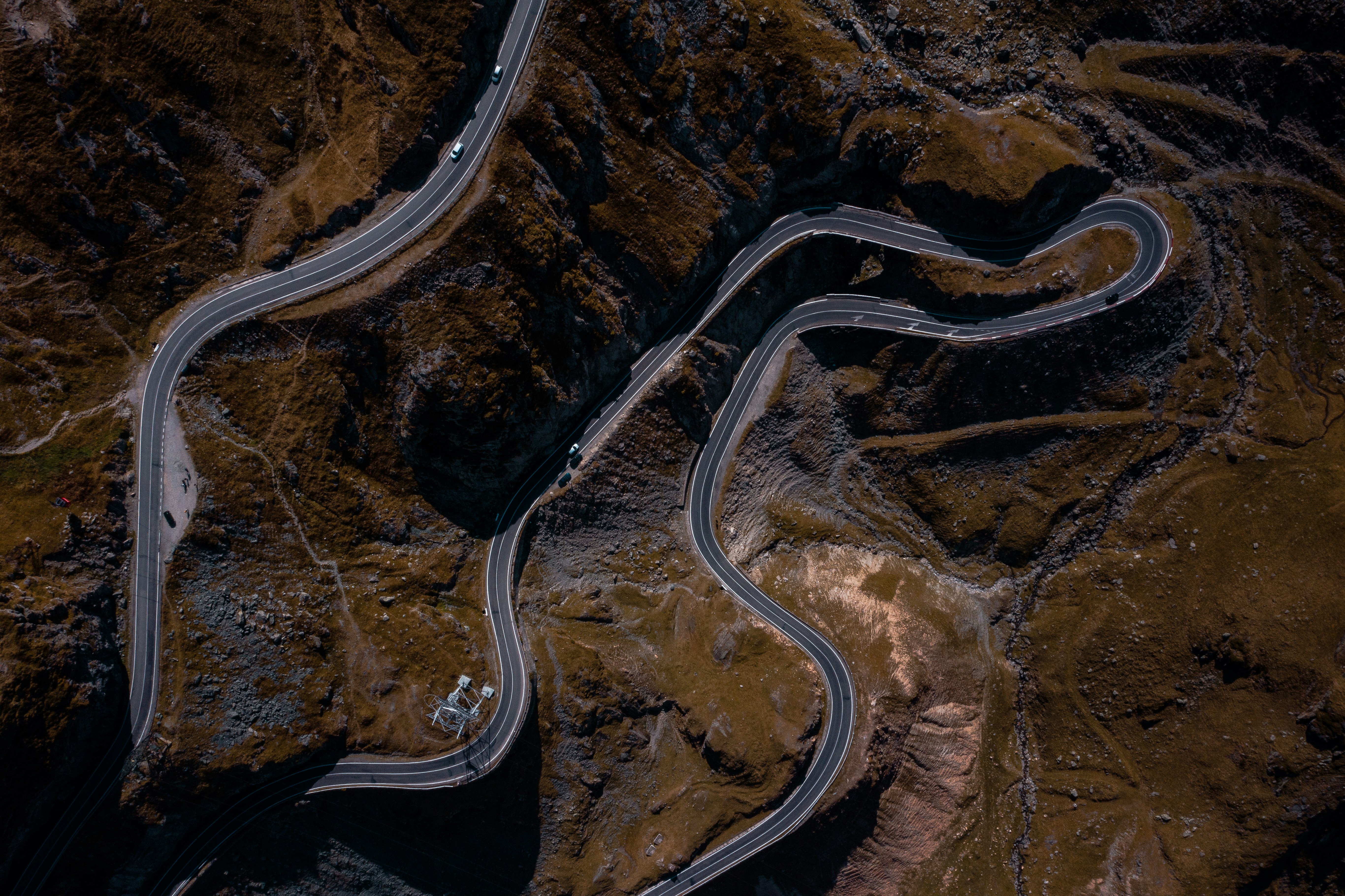 Aerial View of Winding Mountain Road