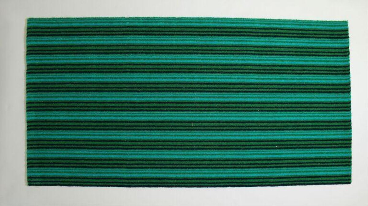 Green Striped Woven Rectangular Rug
