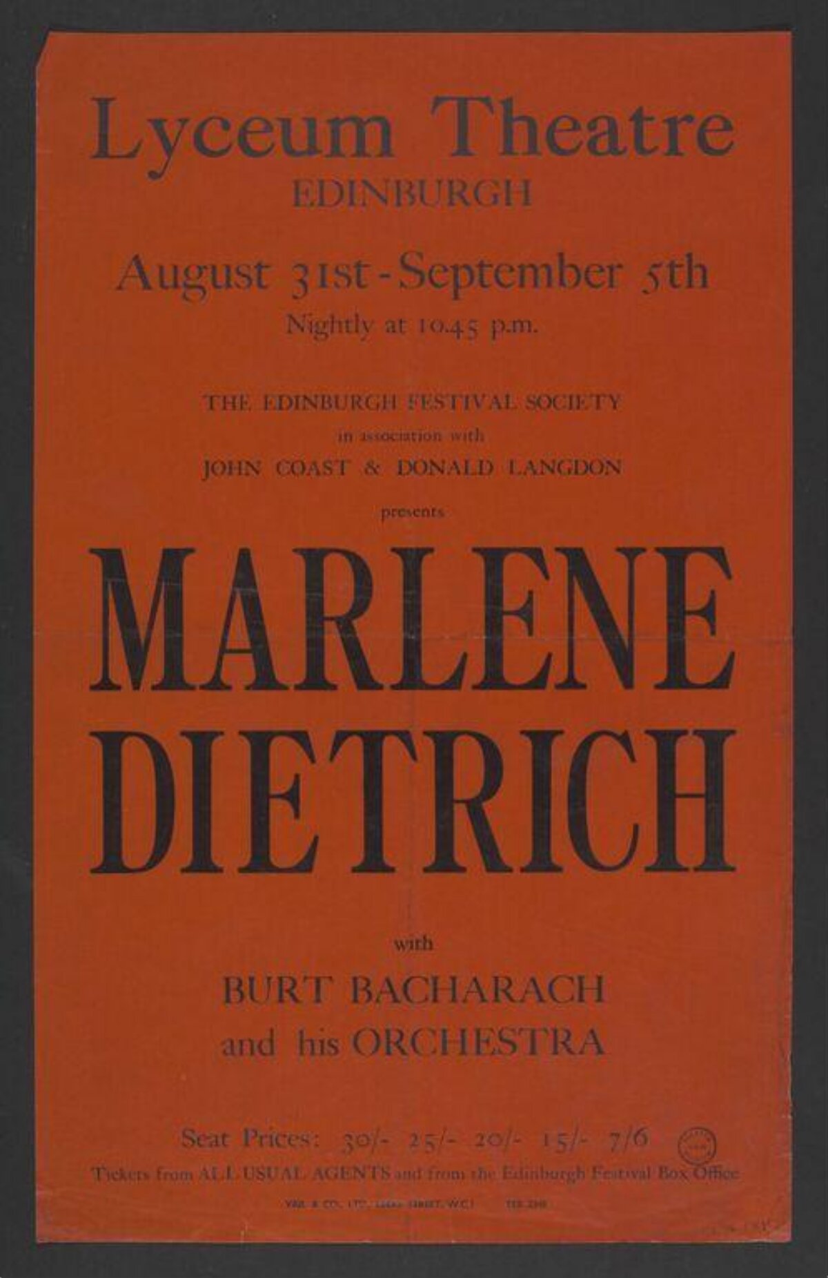 Marlene Dietrich Edinburgh Theatre Poster