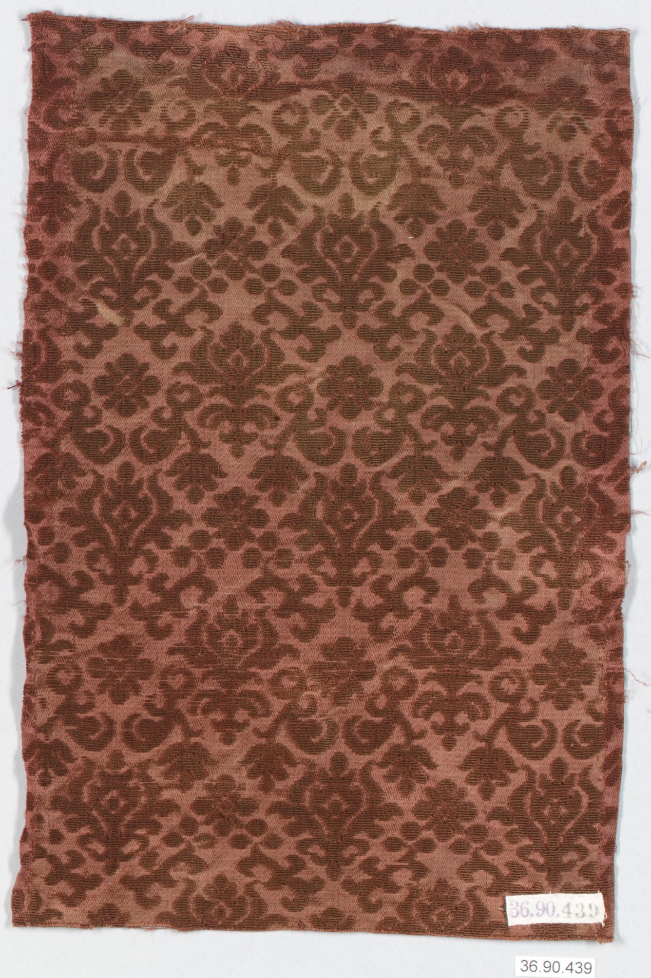 Brown Damask Patterned Fabric Fragment