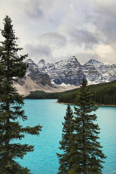Snow-capped Mountains Blue Glacial Lake
