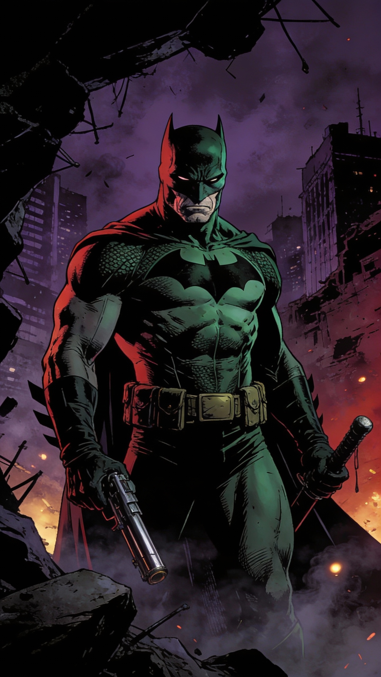 Batman in Destroyed Gotham City