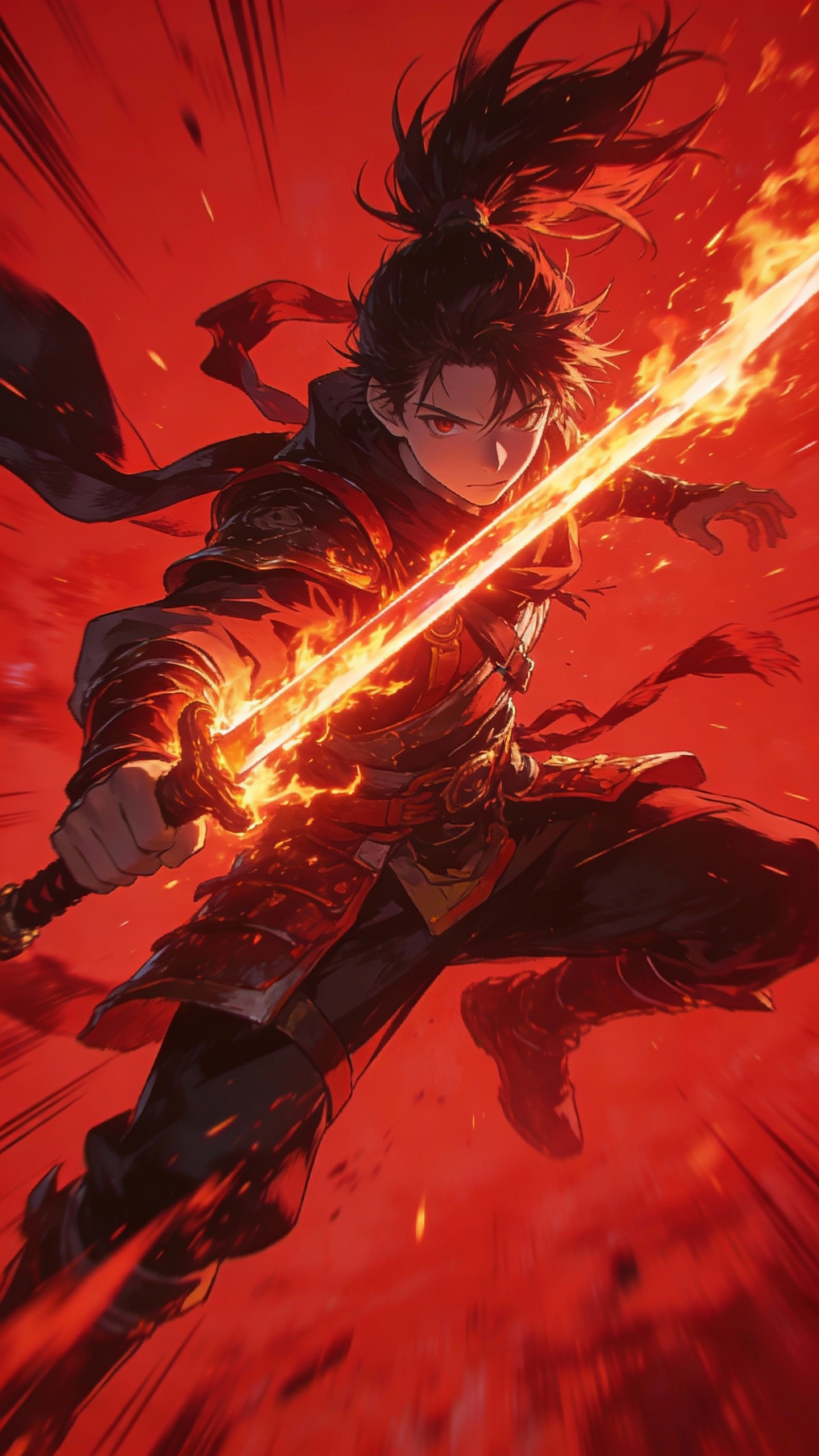 Anime Warrior With Flaming Sword
