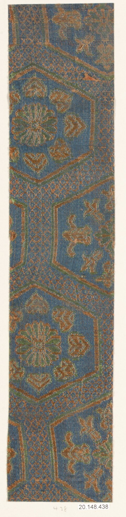Antique Blue Patterned Textile Fragment